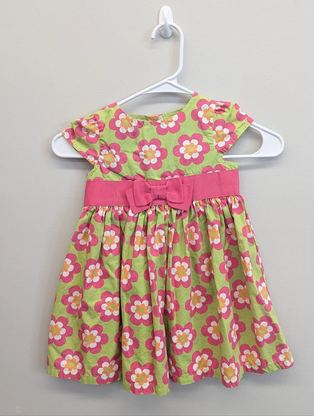 Gymboree Toddler Girl Green Pink Floral Print Short Sleeve Dress 2T
